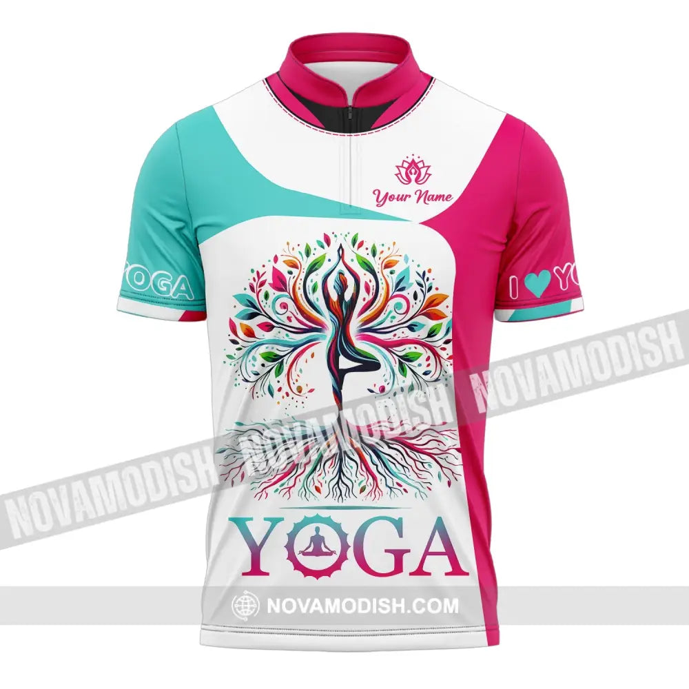 Woman Shirt Custom Name Yoga T-Shirt Hoodie Long Sleeve Gift For Lover Zipper Polo / S T-Shirt