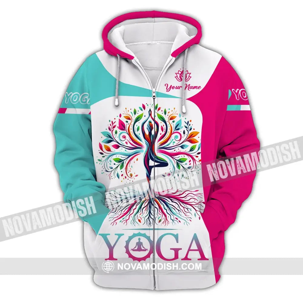 Woman Shirt Custom Name Yoga T-Shirt Hoodie Long Sleeve Gift For Lover Zipper / S T-Shirt