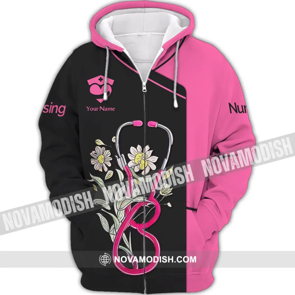 Woman Shirt Custom Nurse T-Shirt Flower Nursing Hoodie For Nurses Zipper / S