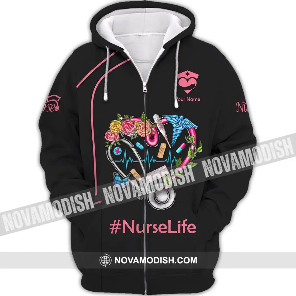 Woman Shirt Custom Nurse T-Shirt Life Nursing Hoodie For Nurses Zipper / S