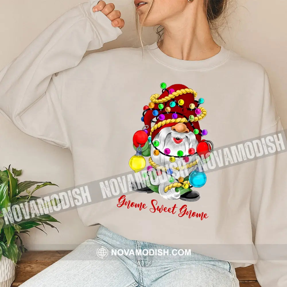 Woman Shirt Gnome Sweet Christmas Long Sleeve Sweater Gift For / Beige S T-Shirt