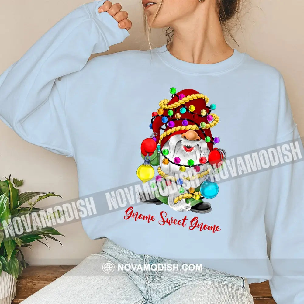 Woman Shirt Gnome Sweet Christmas Long Sleeve Sweater Gift For / Blue S T-Shirt