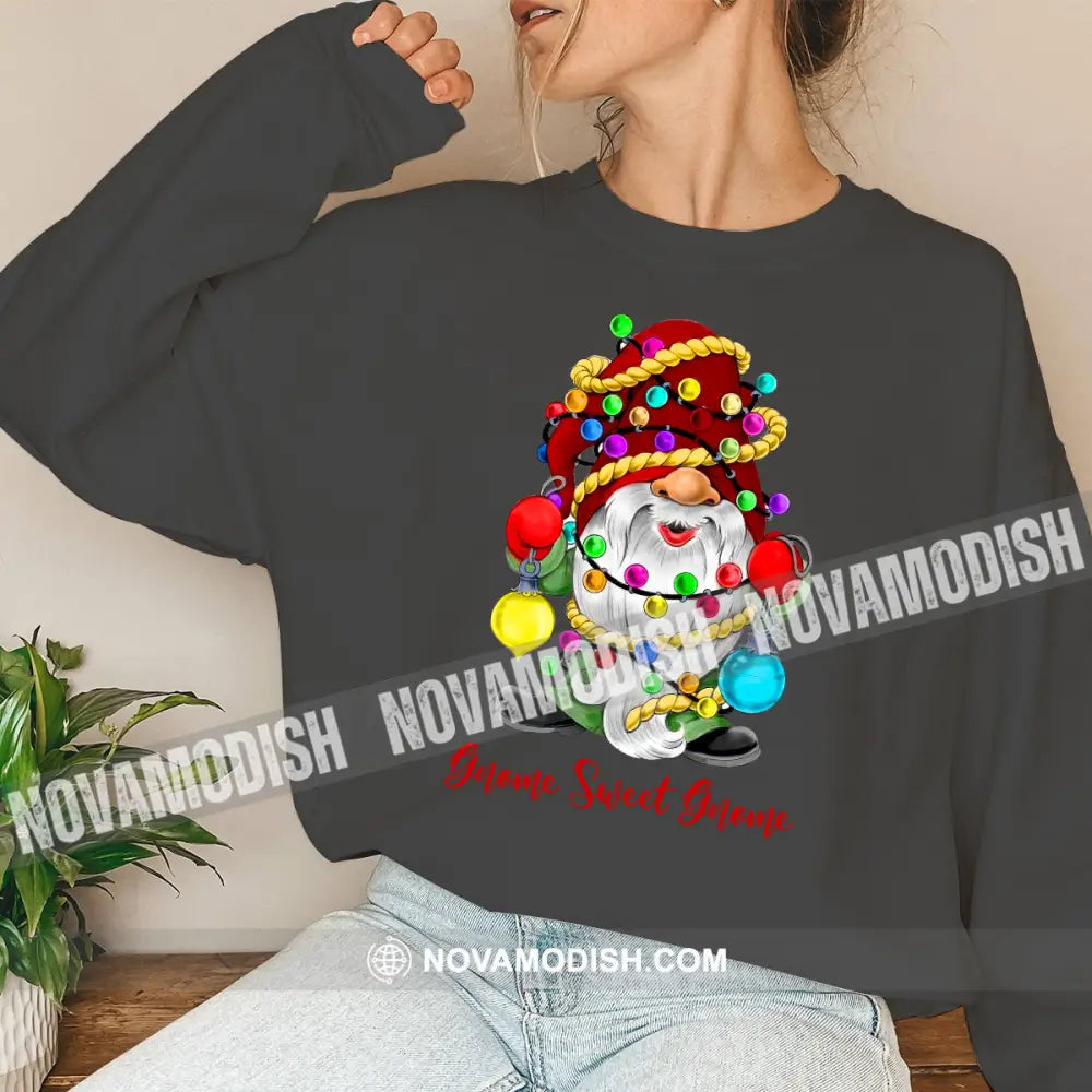 Woman Shirt Gnome Sweet Christmas Long Sleeve Sweater Gift For / Dark Gray S T-Shirt