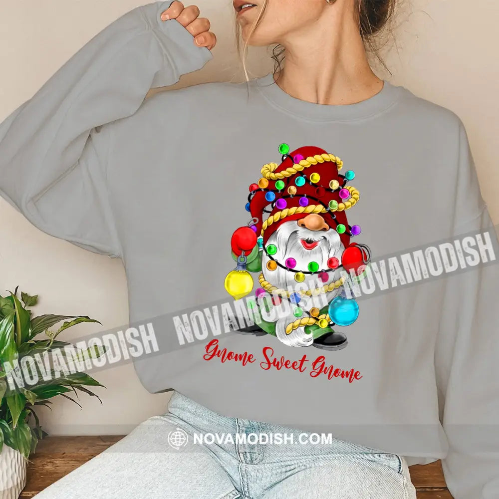 Woman Shirt Gnome Sweet Christmas Long Sleeve Sweater Gift For / Gray S T-Shirt