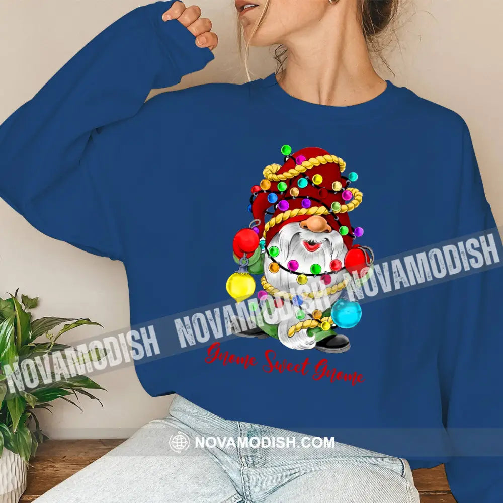 Woman Shirt Gnome Sweet Christmas Long Sleeve Sweater Gift For / Navy Blue S T-Shirt