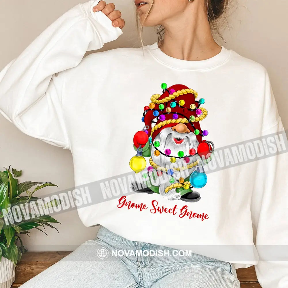 Woman Shirt Gnome Sweet Christmas Long Sleeve Sweater Gift For / White S T-Shirt