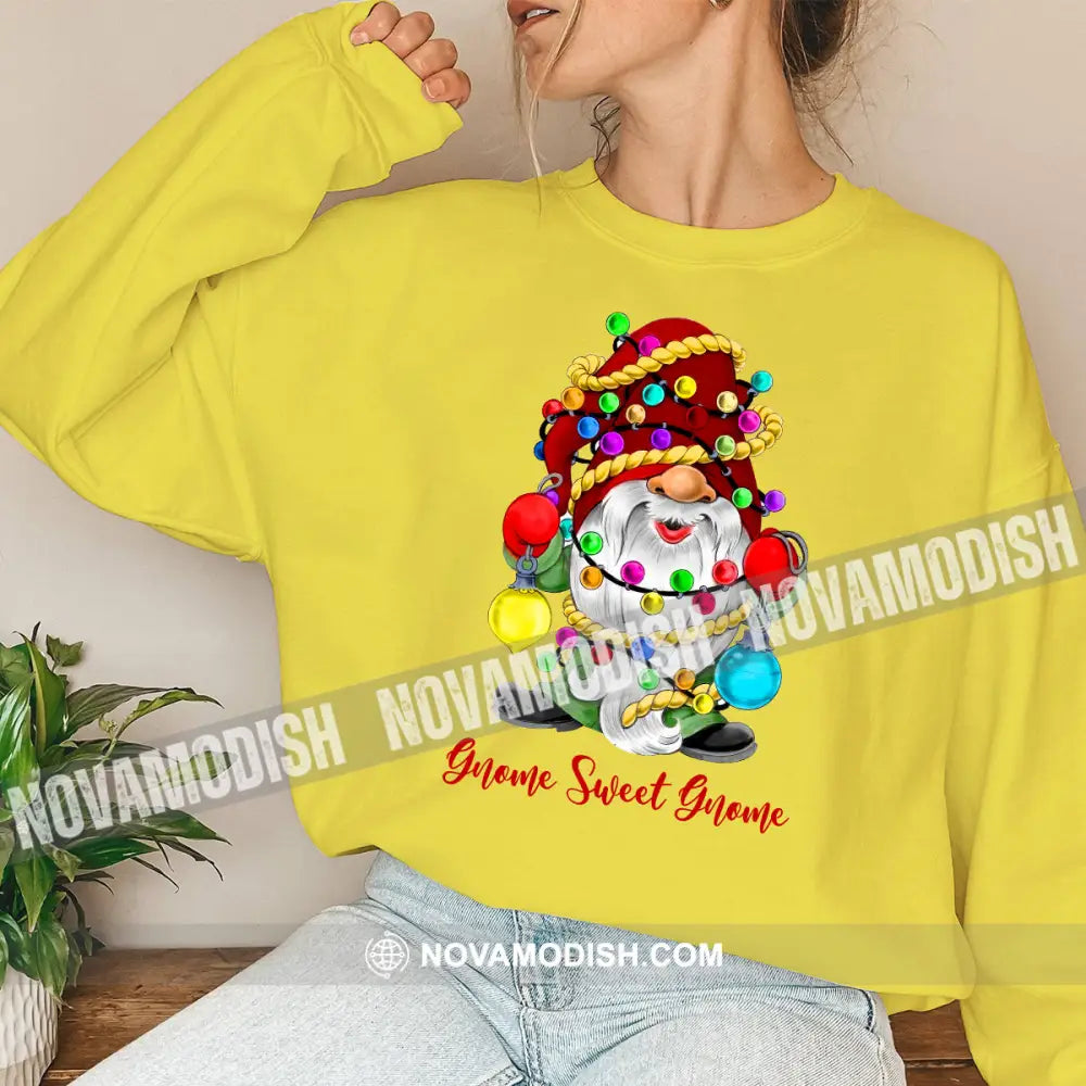 Woman Shirt Gnome Sweet Christmas Long Sleeve Sweater Gift For / Yellow S T-Shirt