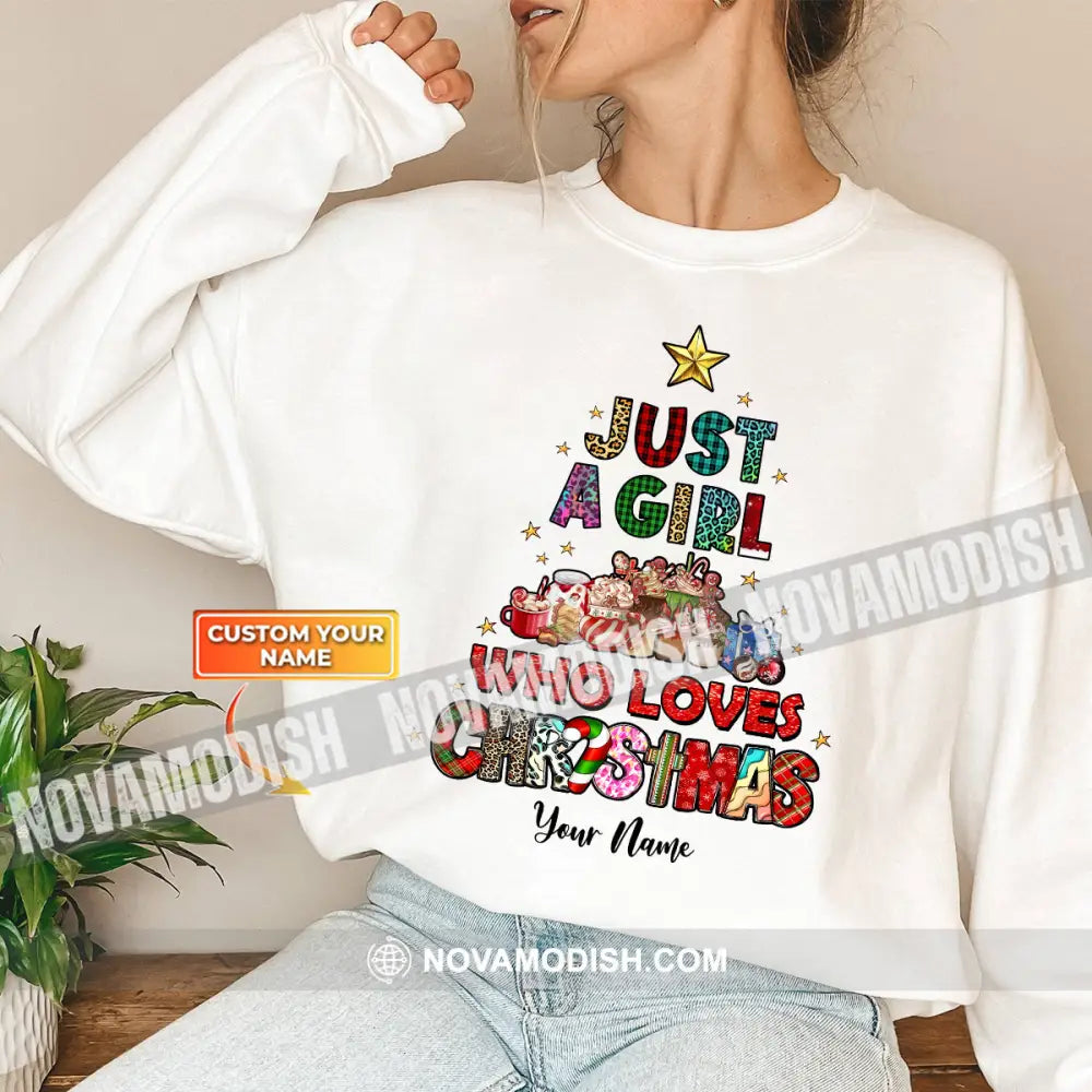 Woman Shirt Just A Girl Who Loves Christmas Long Sleeve Sweater Gift For / White S T-Shirt