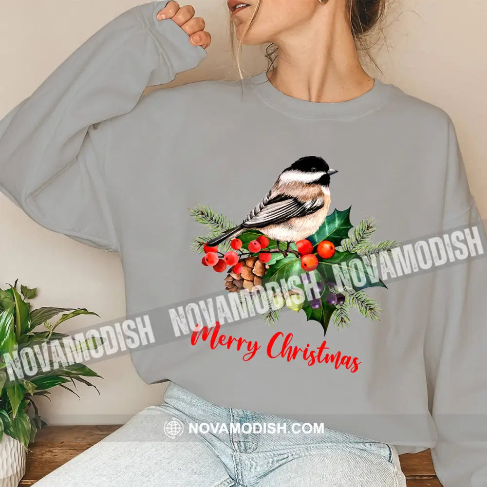 Woman Shirt Merry Christmas Bird Long Sleeve Sweater Gift For / Gray S T-Shirt