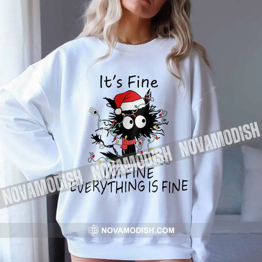 Woman T-Shirt Everything Is Fine Christmas Hoodie Gift For Long Sleeve / White S T-Shirt