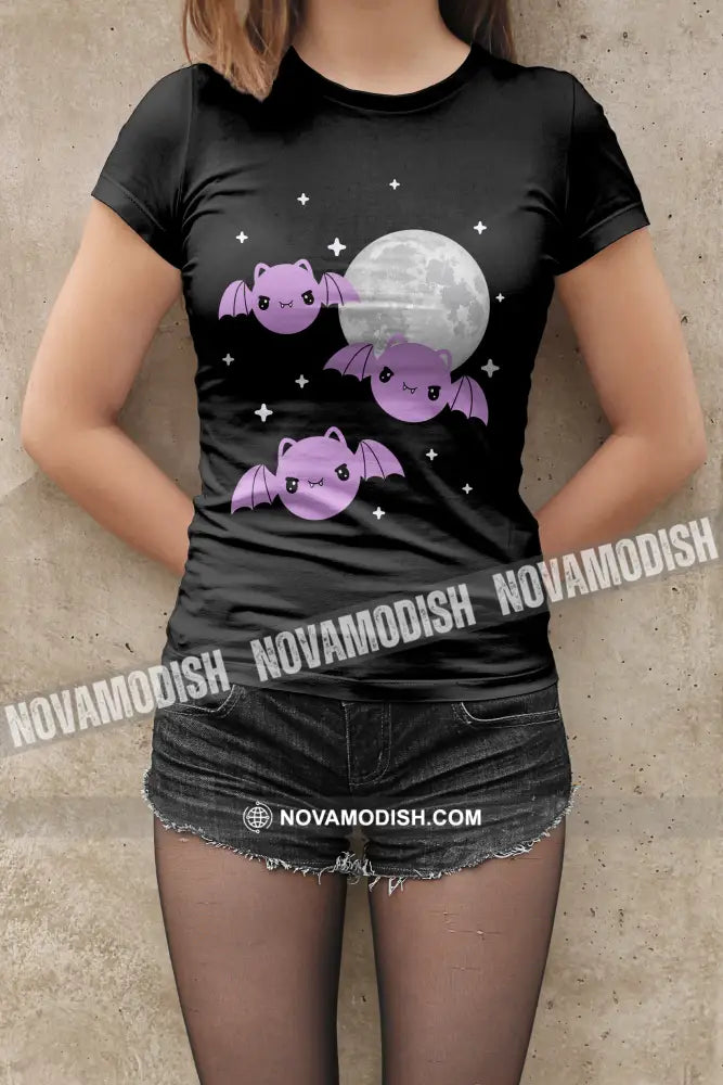 Woman T-Shirt Halloween Moon Bat T-Shirt