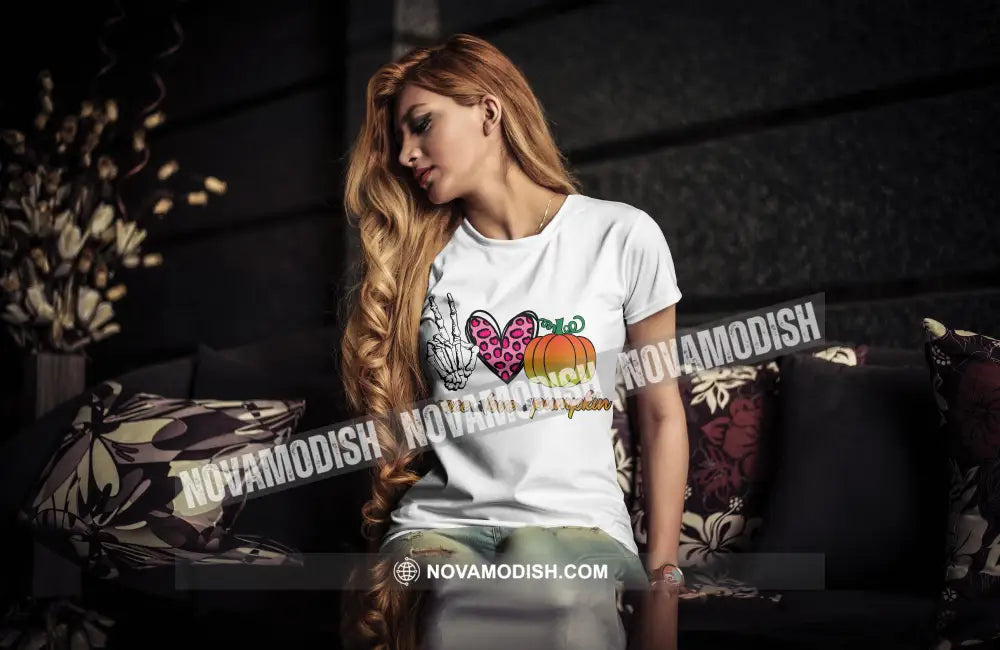 Woman T-Shirt Halloween Peace Love Pumpkin T-Shirt