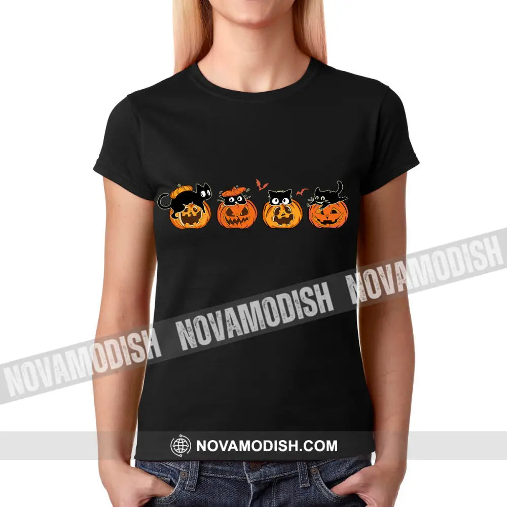 Woman T-Shirt Halloween Pumpkin Cats T-Shirt