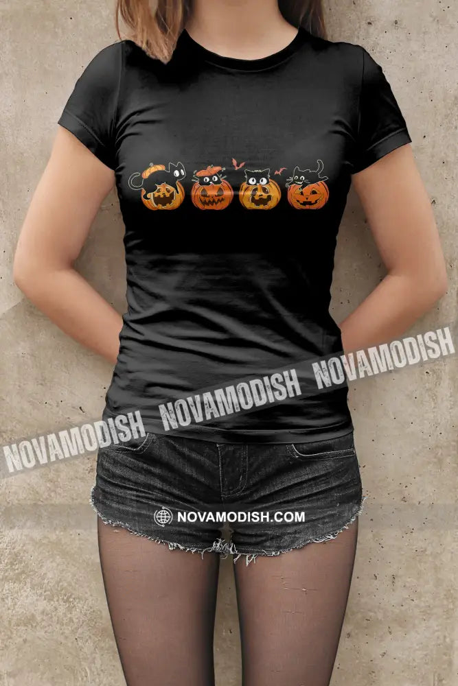 Woman T-Shirt Halloween Pumpkin Cats T-Shirt