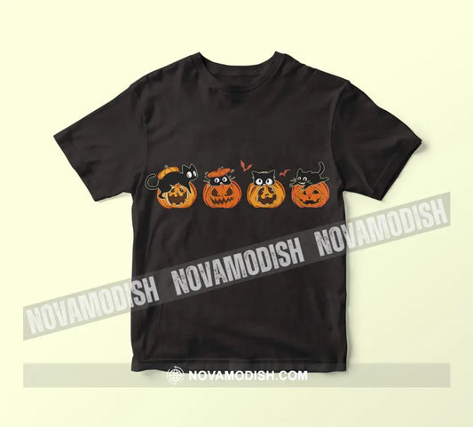 Woman T-Shirt Halloween Pumpkin Cats T-Shirt Classic Tee / Black S