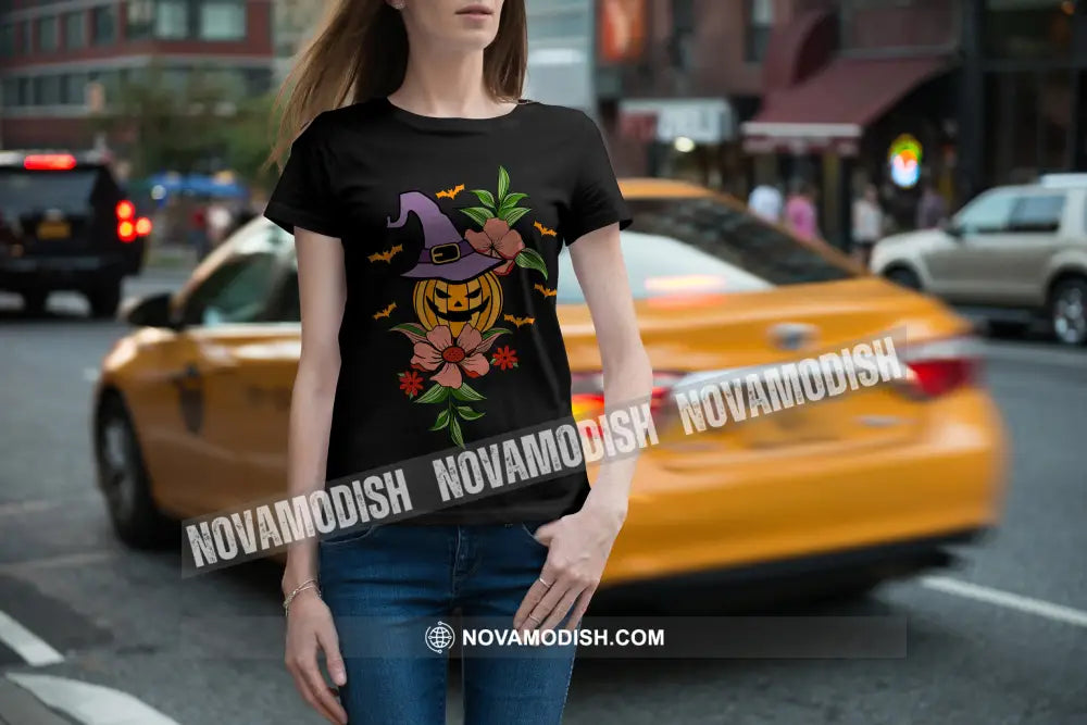 Woman T-Shirt Halloween Pumpkin Flower T-Shirt