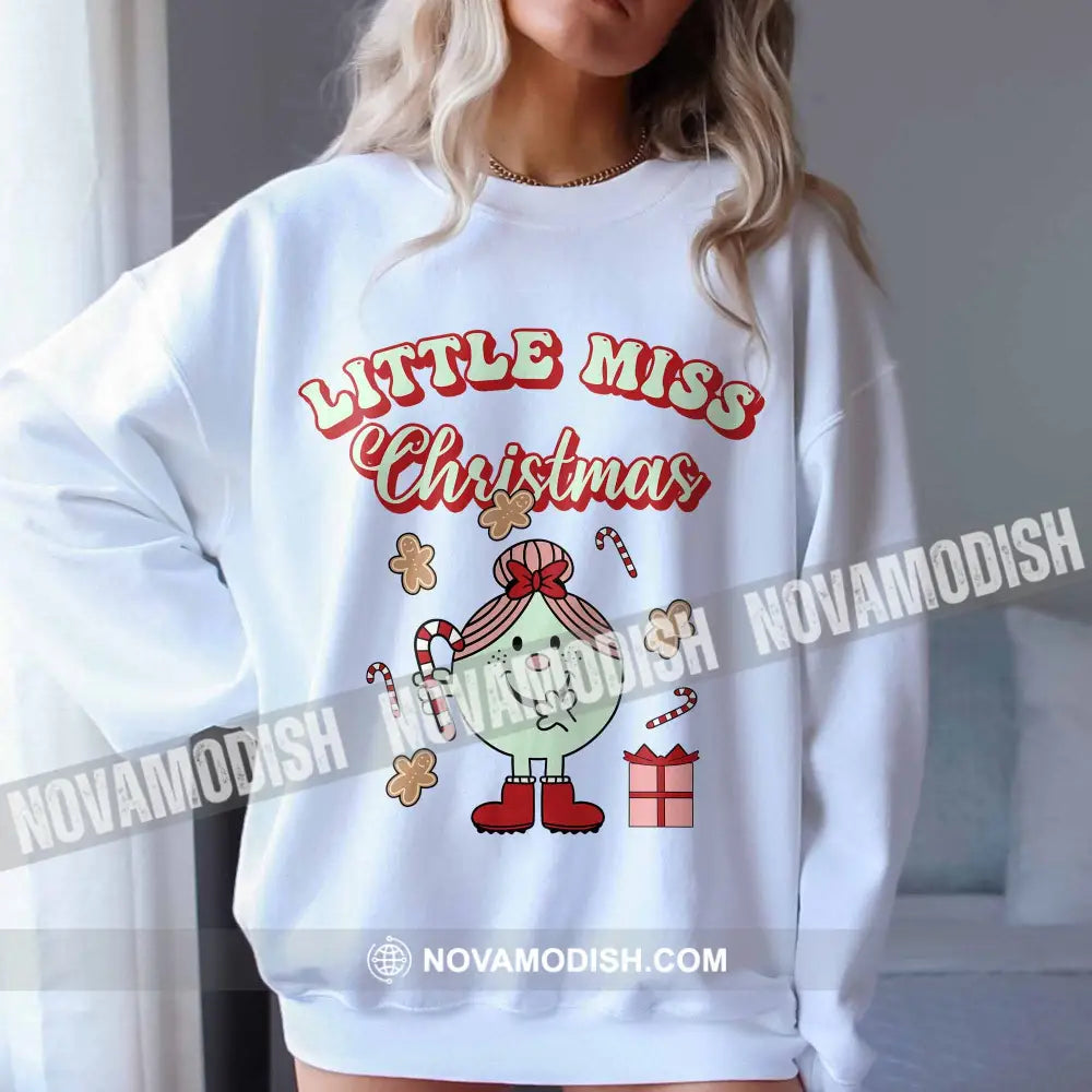 Woman T-Shirt Little Miss Christmas Christmas Hoodie Gift For Long Sleeve / White S T-Shirt