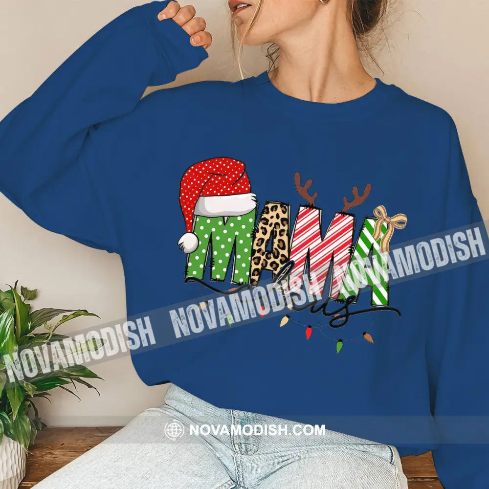Woman T-Shirt Mama Christmas Hoodie Gift For Long Sleeve / Navy Blue S T-Shirt