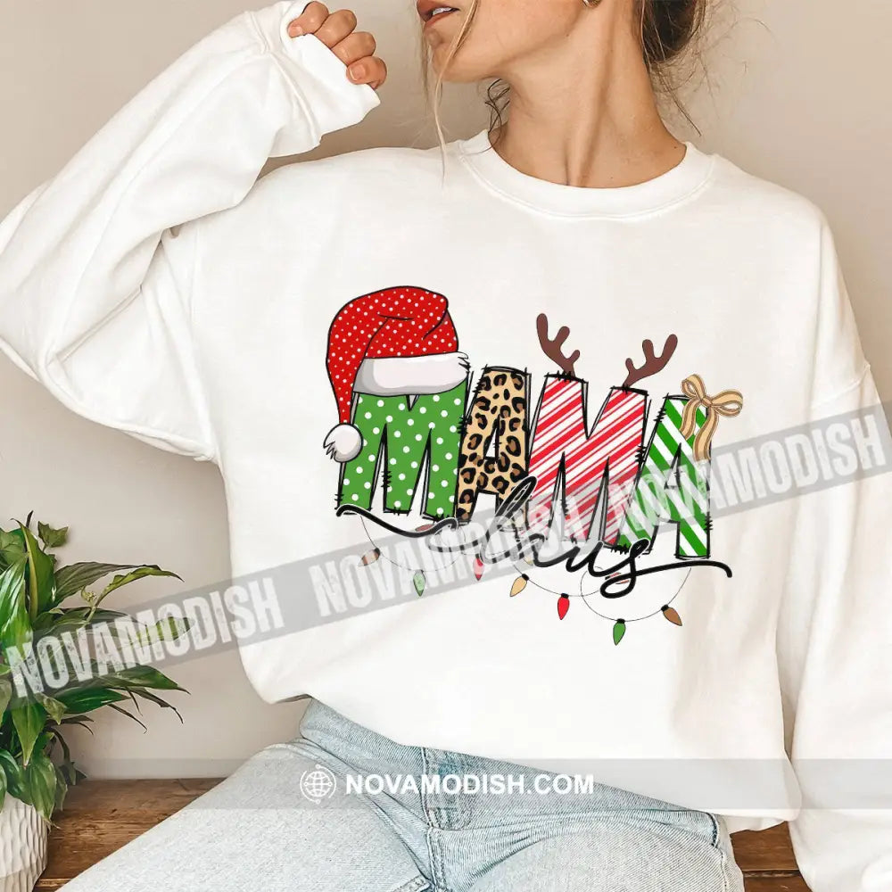 Woman T-Shirt Mama Christmas Hoodie Gift For Long Sleeve / White S T-Shirt