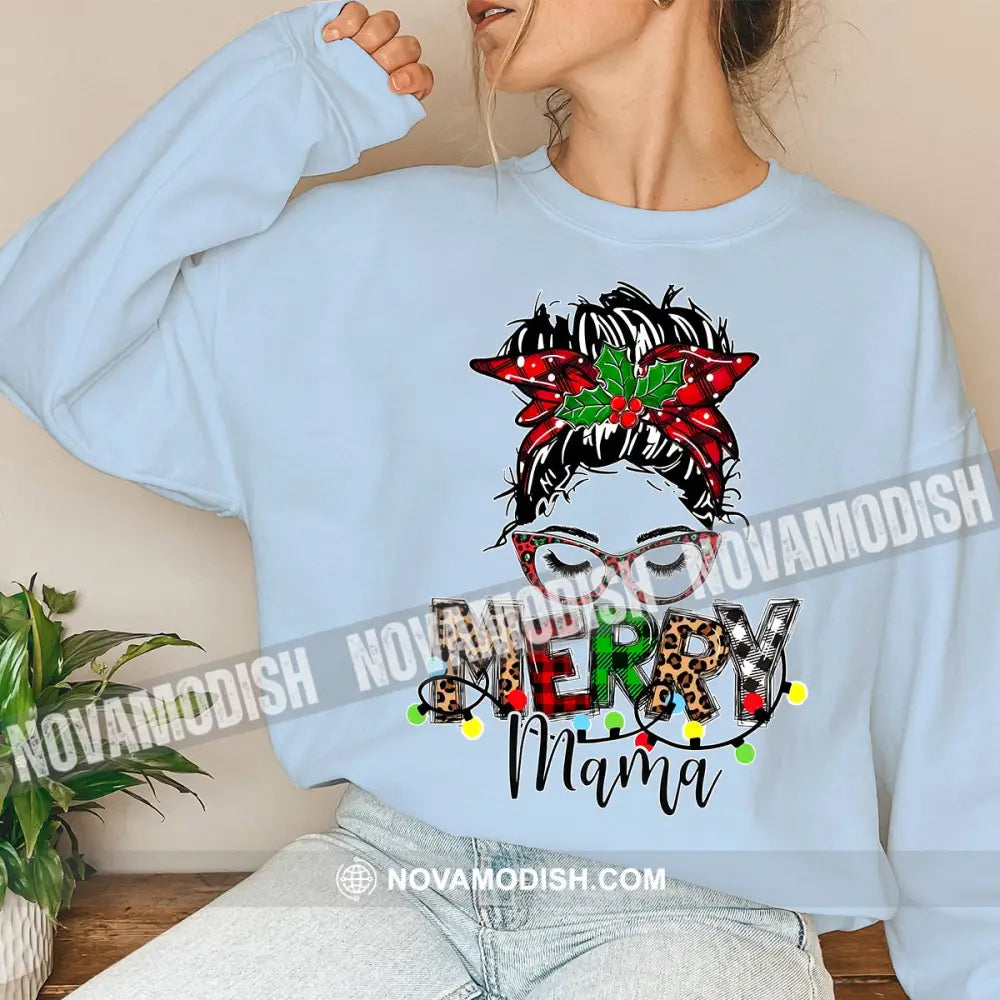 Woman T-Shirt Merry Mama Christmas Hoodie Gift For Long Sleeve / Blue S T-Shirt