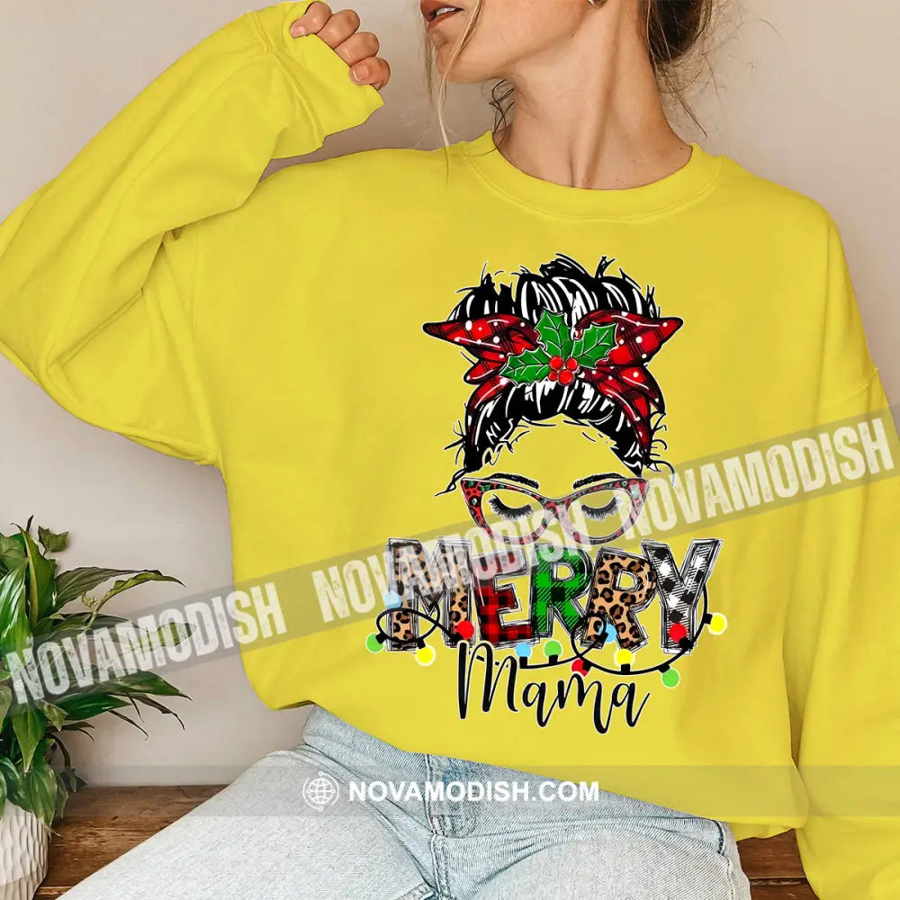 Woman T-Shirt Merry Mama Christmas Hoodie Gift For Long Sleeve / Yellow S T-Shirt