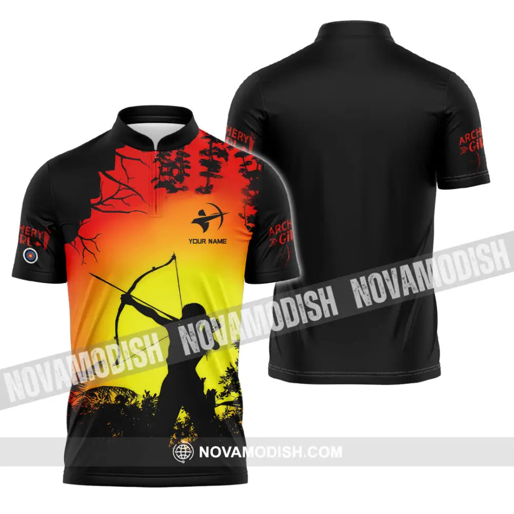 Women Shirt - Custom Archery Girl Lover Archery Player Shirt Zipper Polo Shirt / S T-shirt