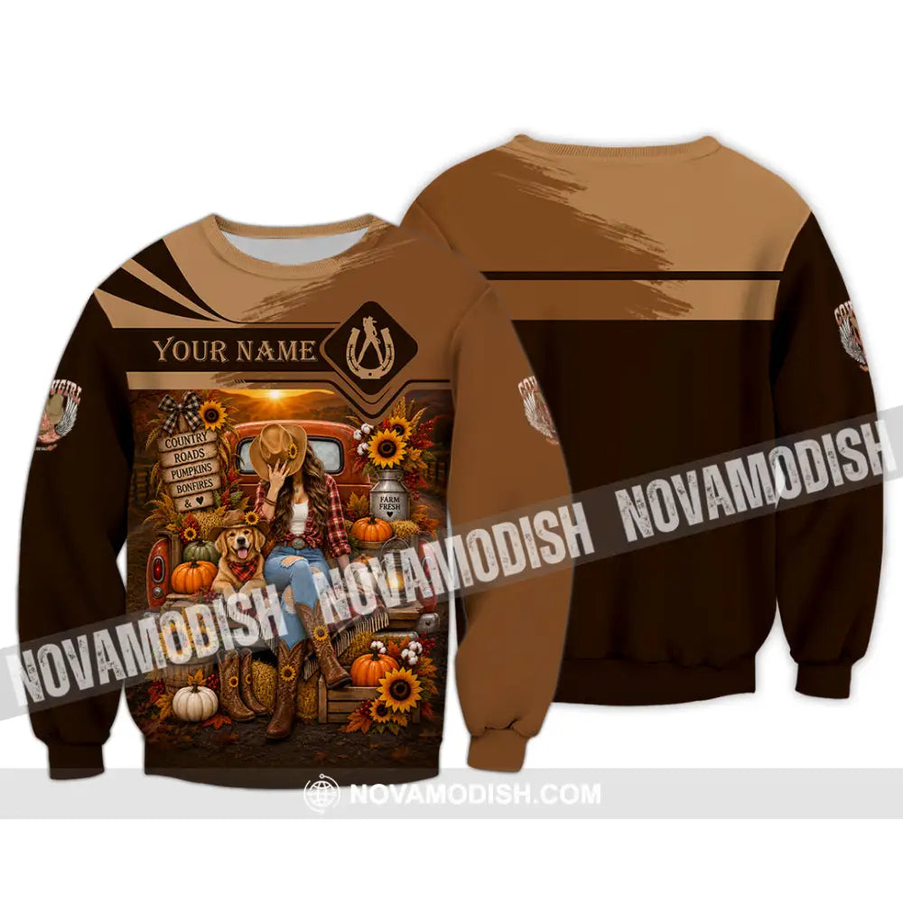 Women Shirt - Custom Autumn Cowgirl Shirt - Long Sleeve / S - T-shirt