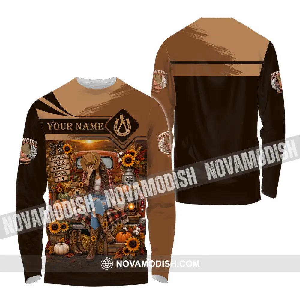 Women Shirt - Custom Autumn Cowgirl Shirt - Long Sleeve Shirt / S - T-shirt