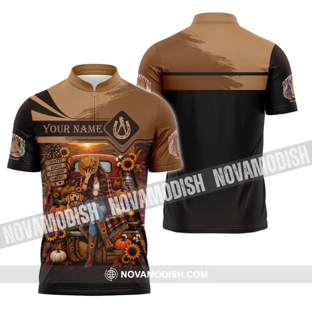 Women Shirt - Custom Autumn Cowgirl Shirt - Zipper Polo Shirt / S - T-shirt