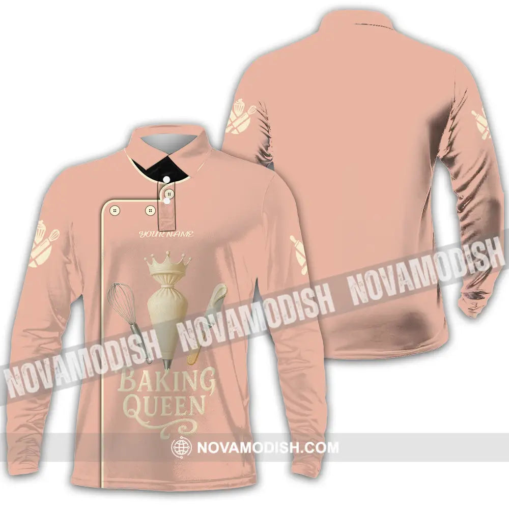 Women Shirt - Custom Baking Queen Shirt Long Sleeve Polo / S T-shirt
