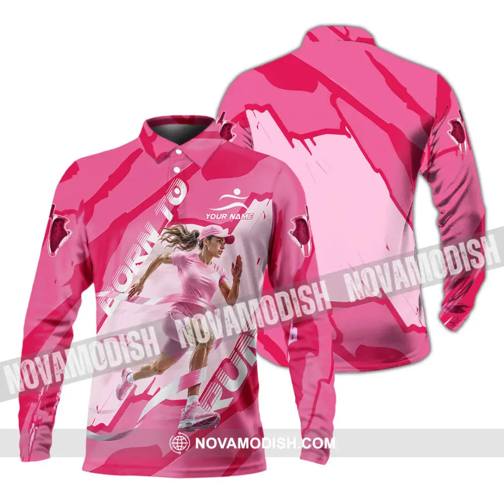 Women Shirt - Custom Born To Run Shirt - Long Sleeve Polo / S - T-shirt