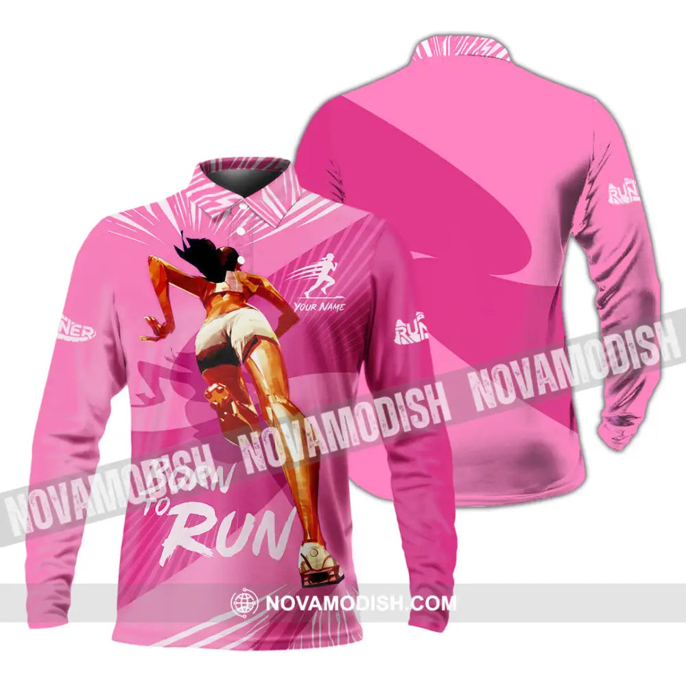Women Shirt - Custom Born To Run Shirt - Long Sleeve Polo / S - T-shirt