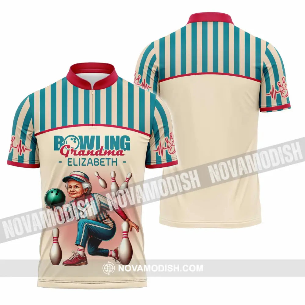 Women Shirt - Custom Bowling Grandma Shirt Zipper Polo Shirt / S T-shirt