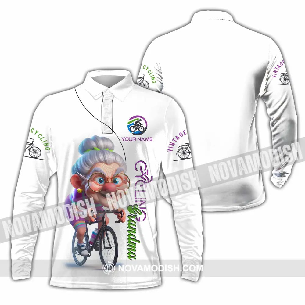 Women Shirt - Custom Cycling Grandma Sports Shirt Long Sleeve Polo / S T-shirt