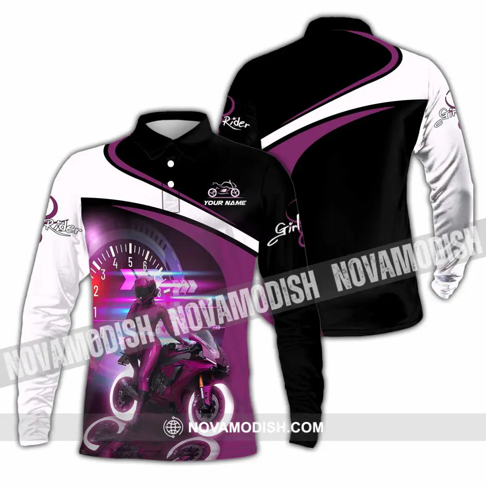Women Shirt - Custom Girl Rider Shirt - Long Sleeve Polo / S - T-shirt