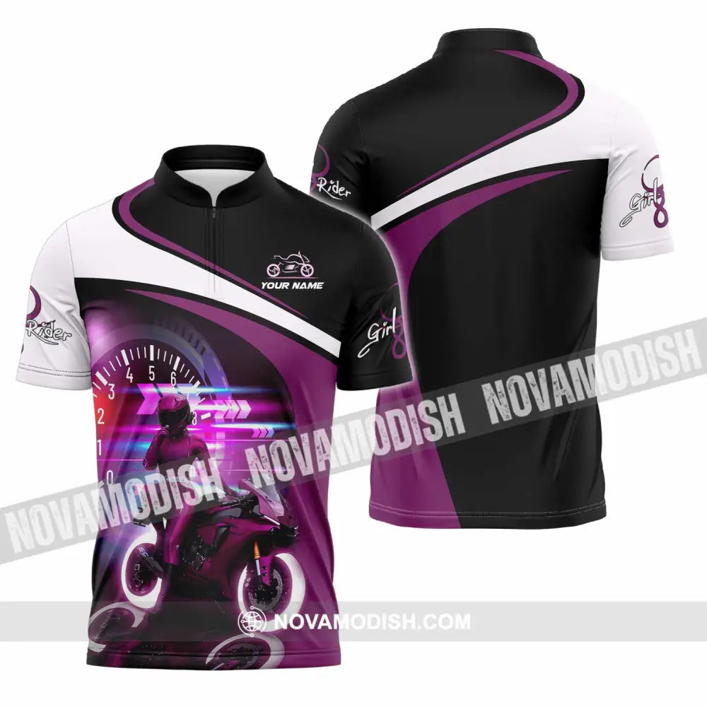Women Shirt - Custom Girl Rider Shirt - Zipper Polo Shirt / S - T-shirt