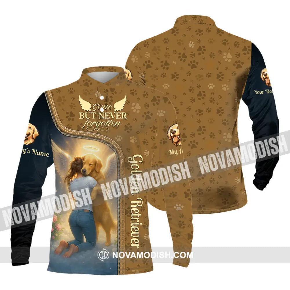 Women Shirt - Custom Golden Retriever Gone But Never Forgotten Shirt Long Sleeve Polo / S T-shirt