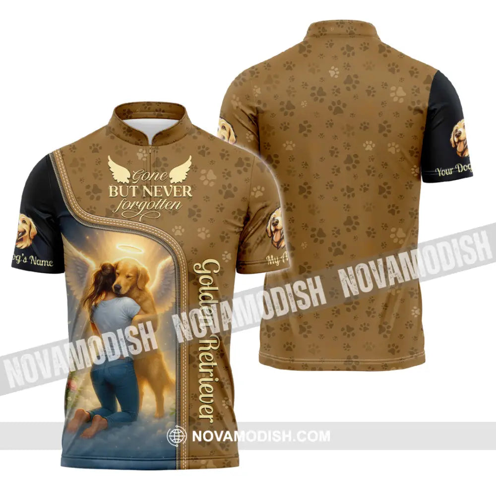Women Shirt - Custom Golden Retriever Gone But Never Forgotten Shirt Zipper Polo Shirt / S T-shirt