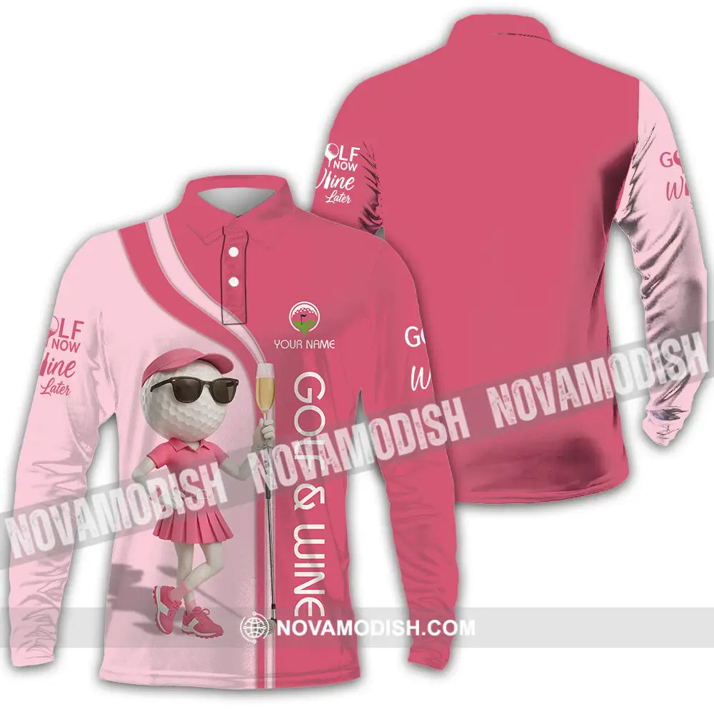 Women Shirt - Custom Golf And Wine Shirt Long Sleeve Polo / S T-shirt