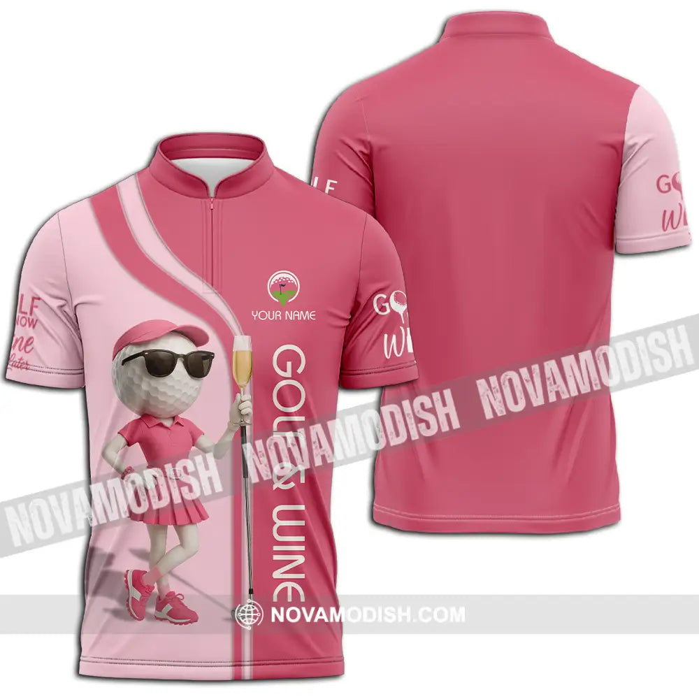 Women Shirt - Custom Golf And Wine Shirt Zipper Polo Shirt / S T-shirt