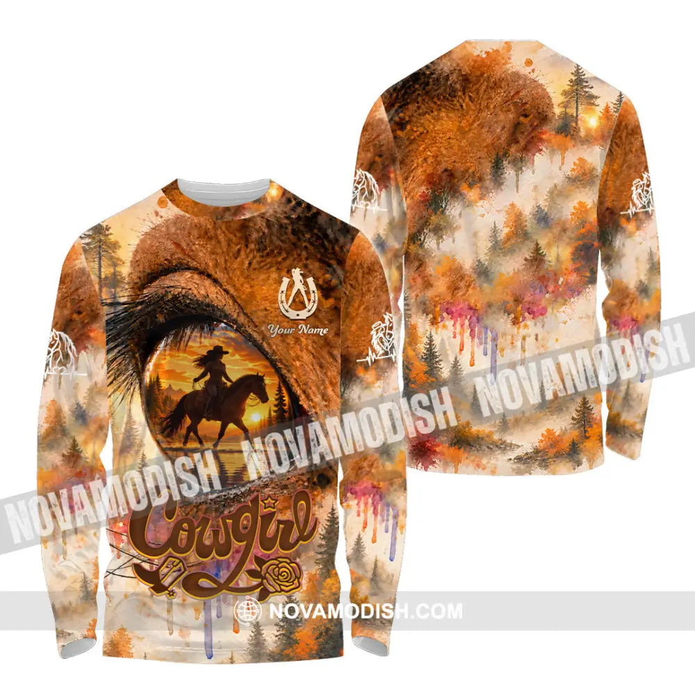 Women Shirt - Custom Horse Girl Cowgirl Shirt - Long Sleeve Shirt / S - T-shirt