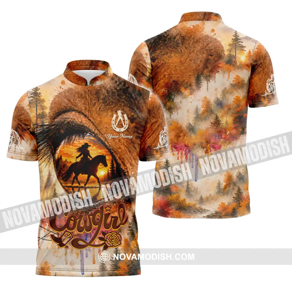 Women Shirt - Custom Horse Girl Cowgirl Shirt - Zipper Polo Shirt / S - T-shirt