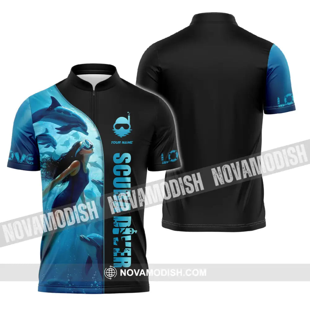 Women Shirt - Custom Love Scuba Diving Shirt For Diver Zipper Polo Shirt / S T-shirt