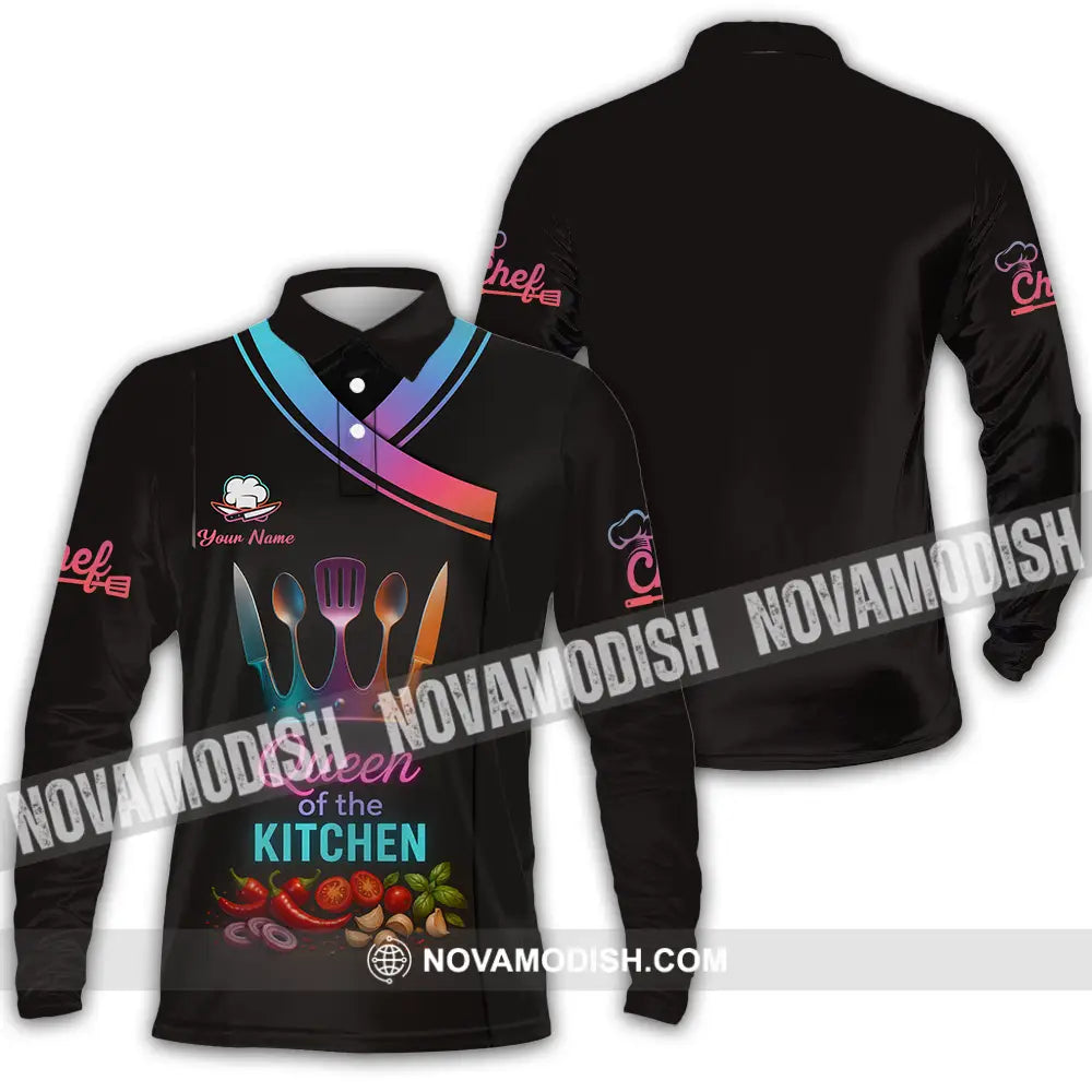 Women Shirt - Custom Queen Of The Kitchen Master Chef Shirt Long Sleeve Polo / S T-shirt