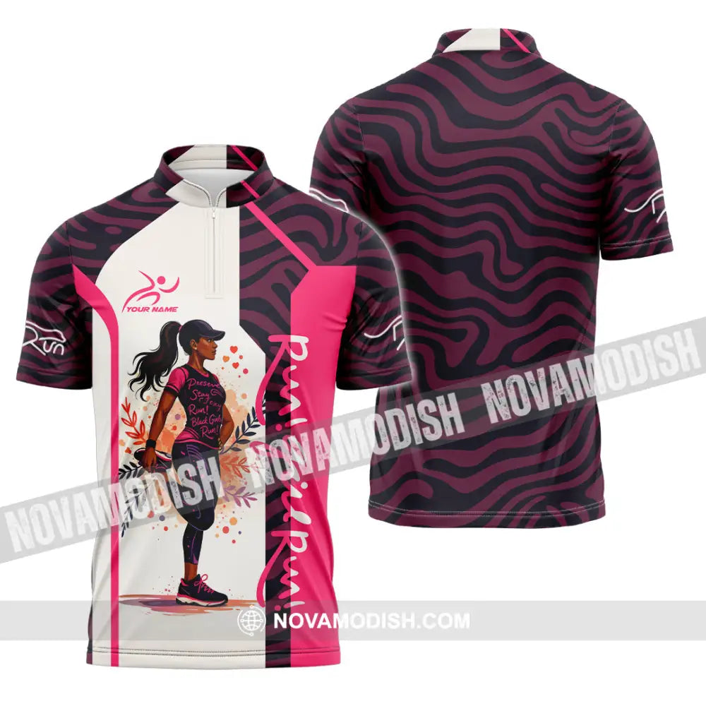 Women Shirt - Custom Run Girl Run 3D Shirt Zipper Polo Shirt / S T-shirt