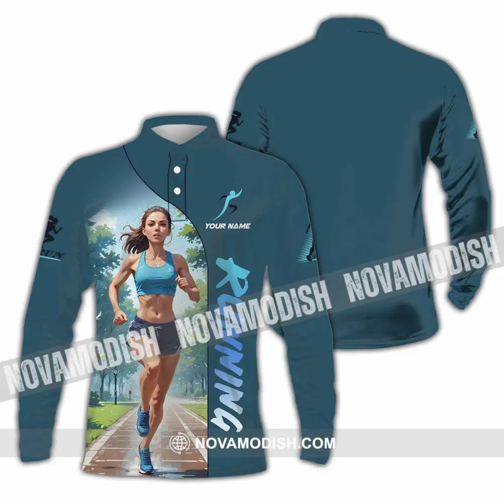 Women Shirt - Custom Running Woman Runner Sporty Shirt Long Sleeve Polo / S T-shirt