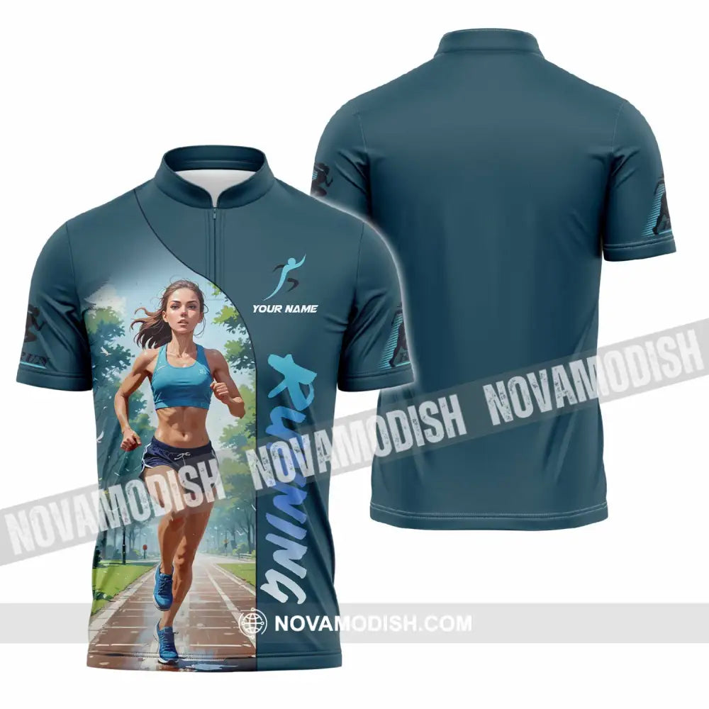 Women Shirt - Custom Running Woman Runner Sporty Shirt Zipper Polo Shirt / S T-shirt