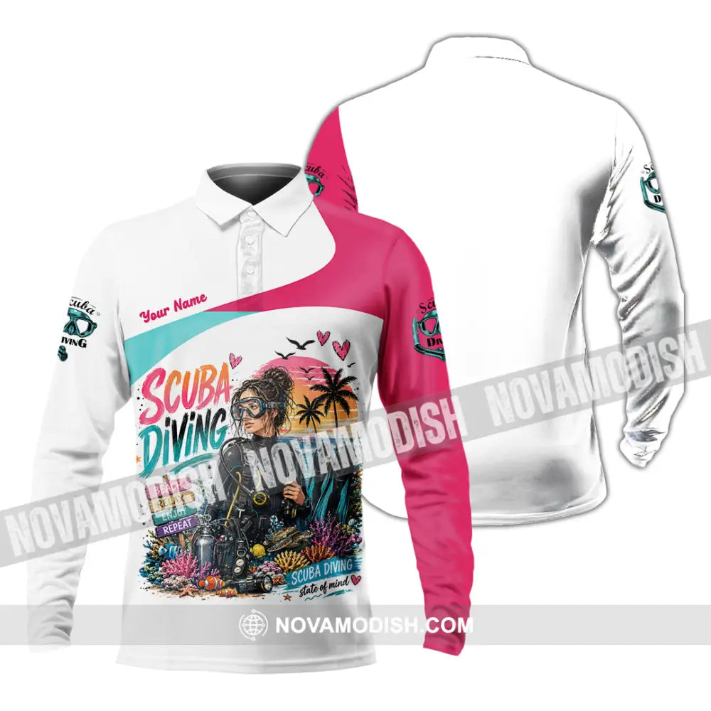 Women Shirt - Custom Scuba Diving Shirt - Long Sleeve Polo / S - T-shirt