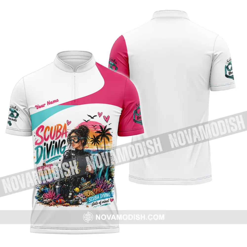Women Shirt - Custom Scuba Diving Shirt - Zipper Polo Shirt / S - T-shirt