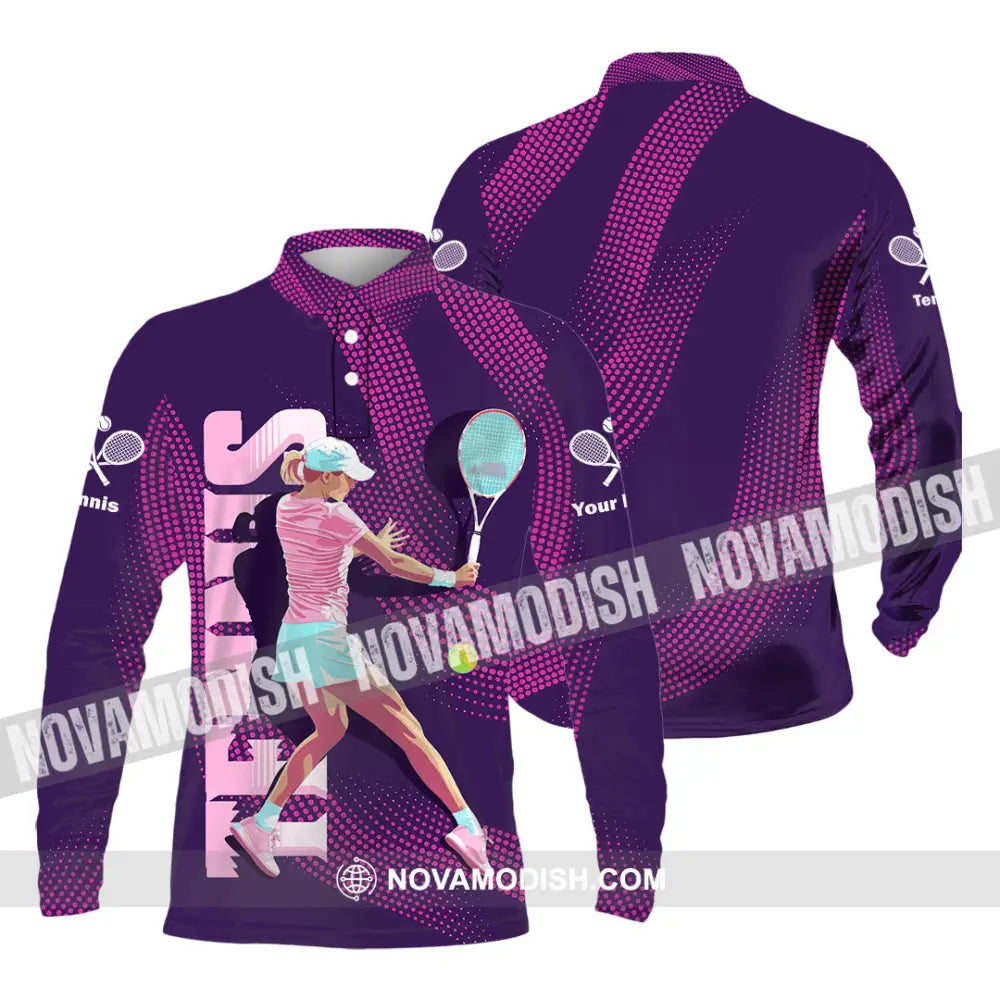 Women Shirt - Custom Tennis 3D Shirt Long Sleeve Polo / S T-shirt